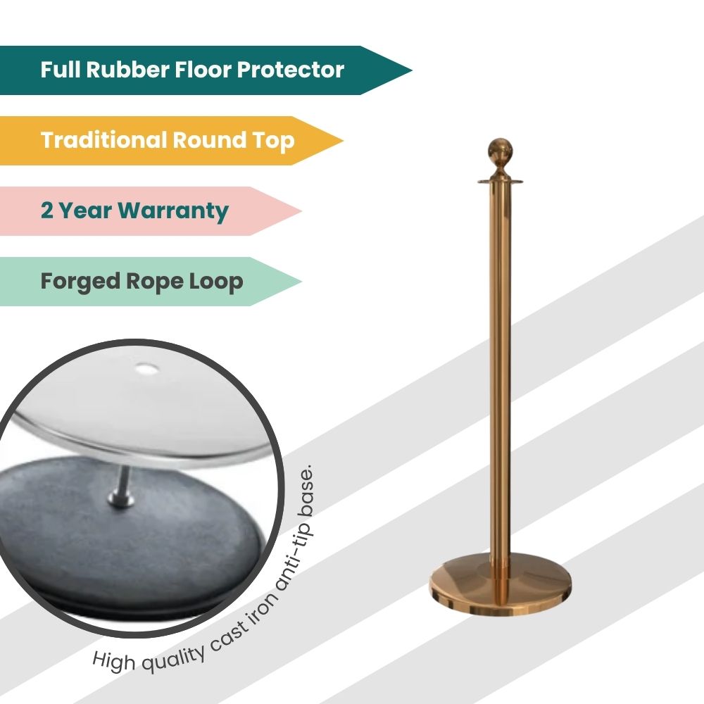
Stanchion post in brass finish, with secure base, built for stylish crowd control setups.
