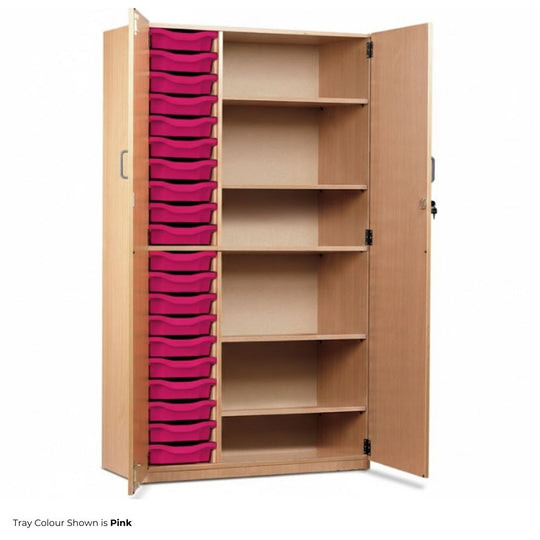 1810mm Tall Beech Storage Cupboard - Tray & Shelf Combination (20 Trays)