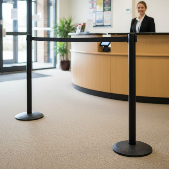 Tensabarrier Advance Black Barrier Post 2.3m Black Belt (BQT128) | Safety Brake
