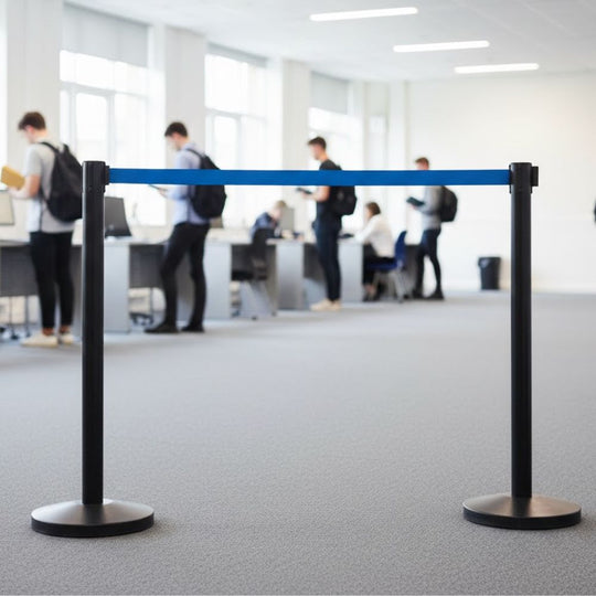 Tensabarrier Advance Black Barrier Post 2.3m Blue Belt (BQT131) | Safety Brake