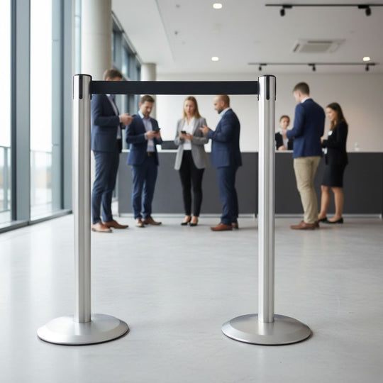 Tensabarrier Advance Chrome Barrier Post 2.3m Black Belt (BQT188) | SlowRetract