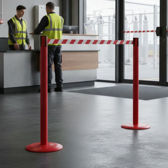 Tensabarrier Advance Red Barrier Post 3.65m Red/White Belt (BQT934) | Hazard Warning