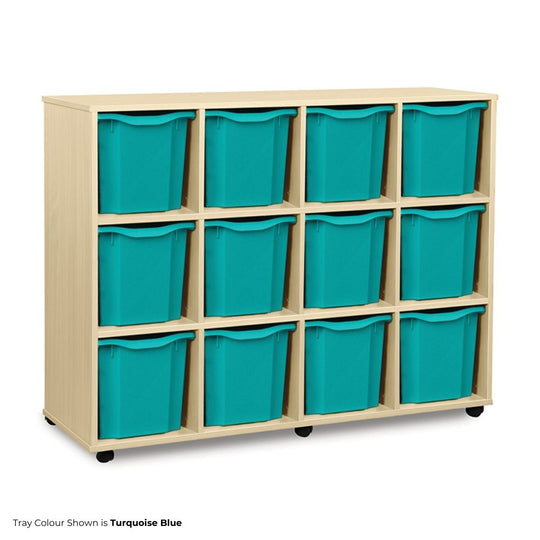 Mobile Maple Storage Unit with 12 Quad Trays
