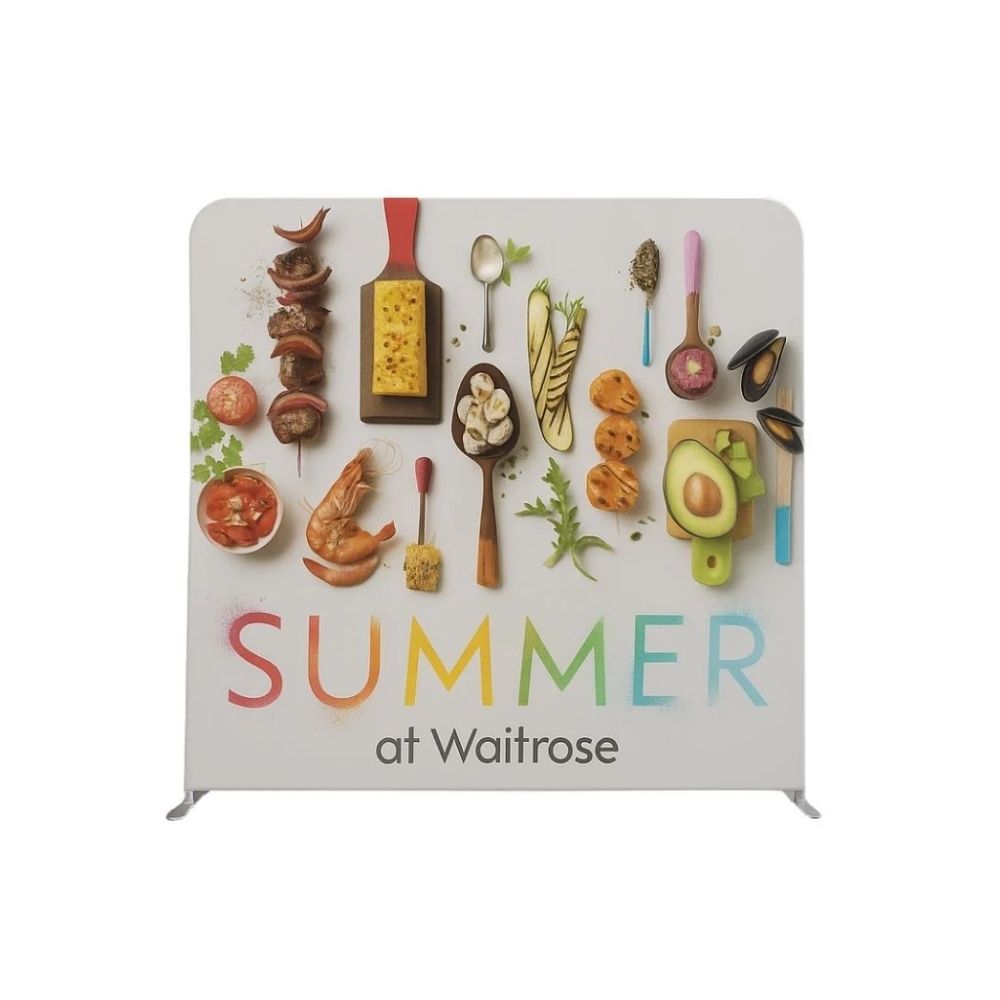 Waitrose summer-themed board with grilled food and cooking tools, built for seasonal retail campaigns.
