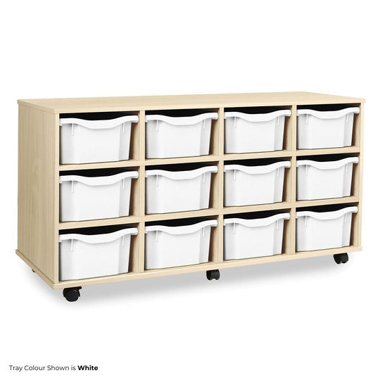 Mobile Maple Quad-Column Unit with 12 Double Trays