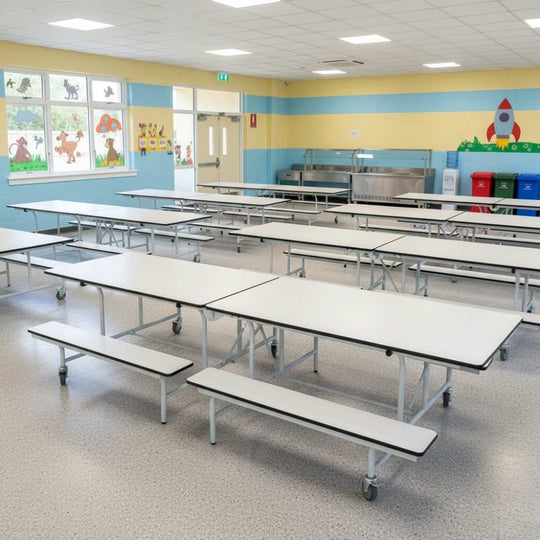 White Rectangular Foldable Mobile Canteen Bench - 5-11 Years