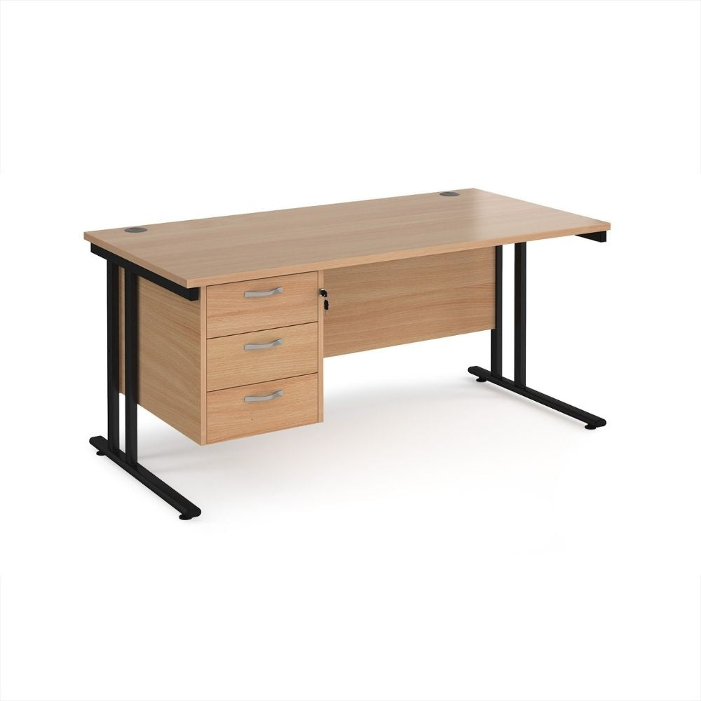 Straight Office Desk 1600mm with Fixed 3-Drawer Pedestal (UK Made)