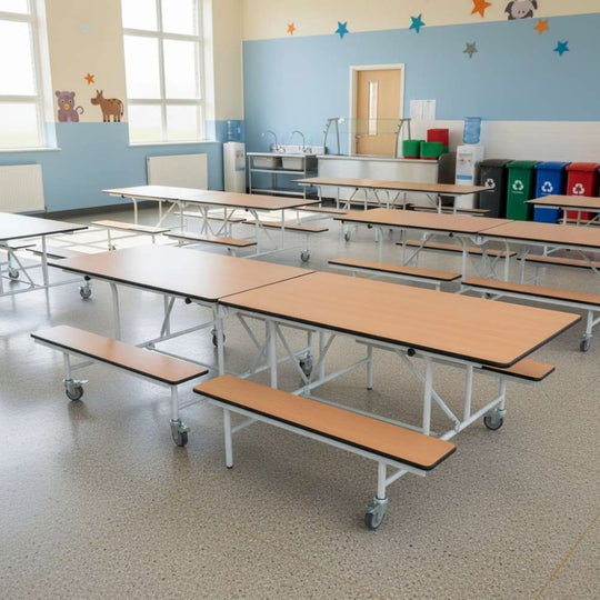 Beech Rectangular Foldable Mobile Canteen Bench - 5-11 Years