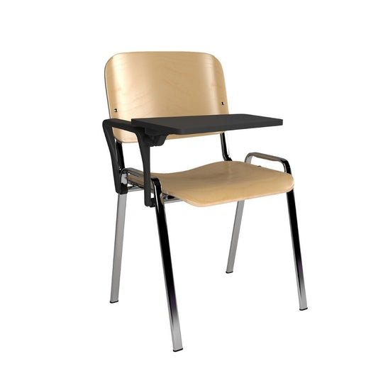 Wood Conference Chair with Writing Tablet | Beech Seat | Cobolt